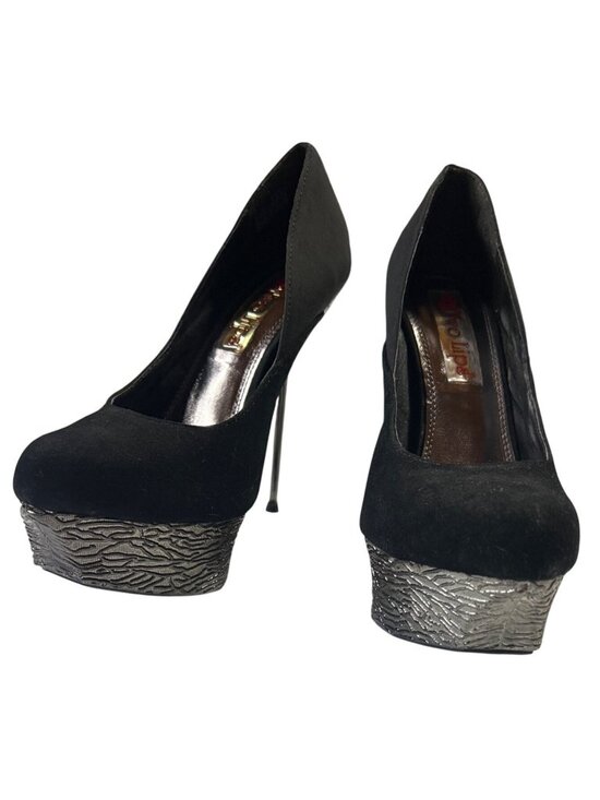 Two Lips Shoes - Two Lips Womens Size 6.5 Black Platform Stiletto Heels With Textured Metallic